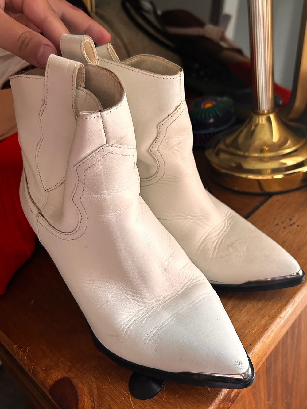 Steve Madden White Pointed-Toe Western Ankle Boots Zora